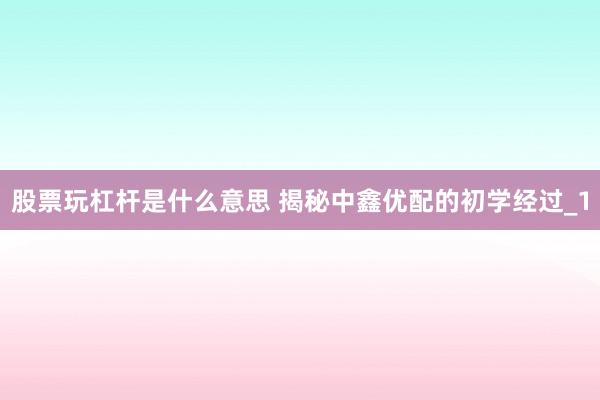 股票玩杠杆是什么意思 揭秘中鑫优配的初学经过_1